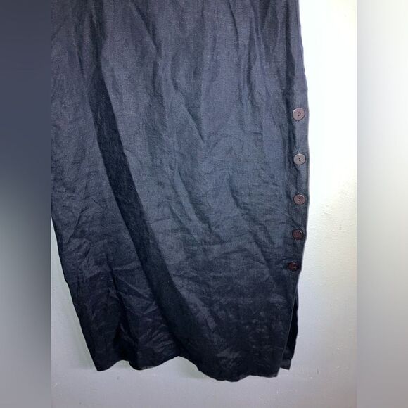 Talbots Black Midi Dress with Button Accents 100% Irish linen #736 - Picture 2 of 8